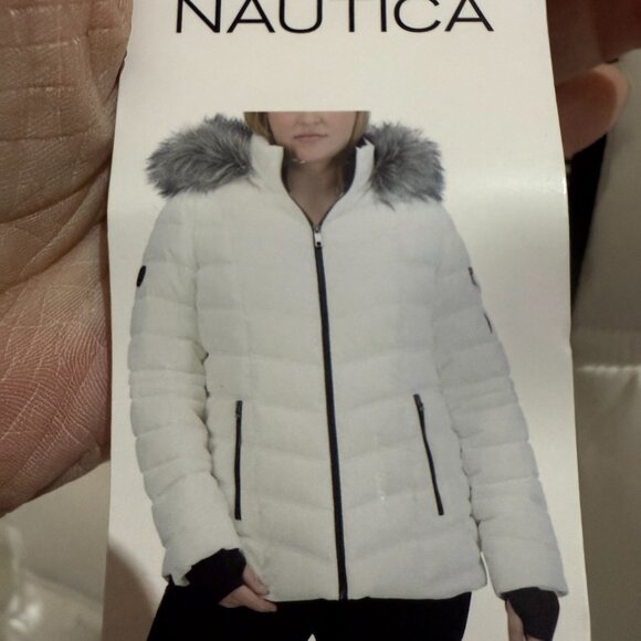 Nautica Ladies' Puffer With Faux Fur Hood Detachable Hood WHITE Size XL - Picture 1 of 11